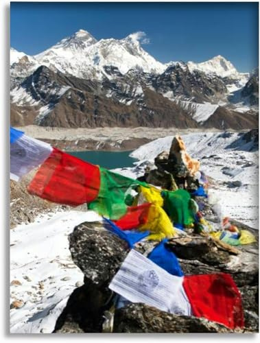 CLOGGS Bathroom Wall Art Decor Bathroom Pictures for Wall Artwork Mount Everest and prayer flags Framed Canvas Wall Art for Bedroom Dining Room Farmhouse 16x20