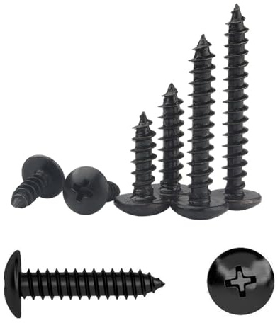 QIRUIRED Lot de 200 vis à bois autotaraudeuses M4 x 12 mm en acier au carbone avec tête ronde à bride - Noir
