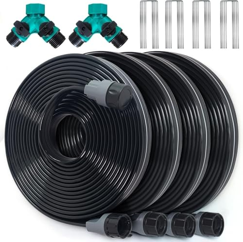 Apgooface Sprinkler Hose with Holes 100 Ft (25 ft 4-Pack), Flat Soaker Hose 100 ft for Garden Beds, Drip Irrigation Hoses for Lawn, Watering Hose System