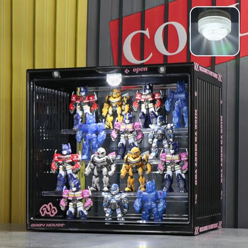 Naconmlet Acryl Vitrine Schaukasten mit led 3 Stufen-Transparent staubdichte Display Case Box für Sammlerstücke, Figuren,Collectibles(Schwarz,13.4x9x12.6 Zoll)