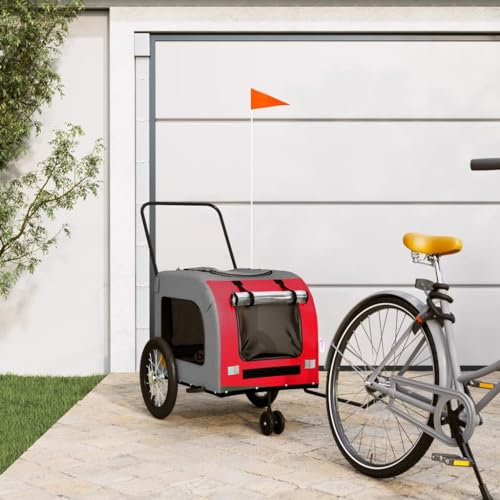 LAPOOH Fahrradanhänger Hunde Rot und Grau Oxford-Gewebe und Eisen, Fahrrad Anhänger, Lastenanhänger, Handwagen, Fahrrad-lastenanhänger, Lastenfahrrad - 93852