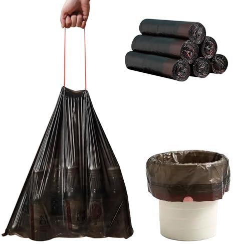 Müllbeutel 10 Liter aus 100% Recycling Material (PE) 120 Stück Zugband Müllbeutel extra stark Biologisch Müllbeutel Mülltüten mit Tragegriff Sicher & Reißfest für Küche, Büro, Wohnzimmer (45 x 50 cm