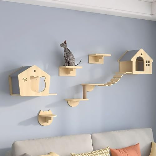 Katzenregale und Sitzstangen für Wohnungskatzen, DIY-Katzen Kletterwand Set, Katze Wandelement, Platzsparend, (Size : Style1)