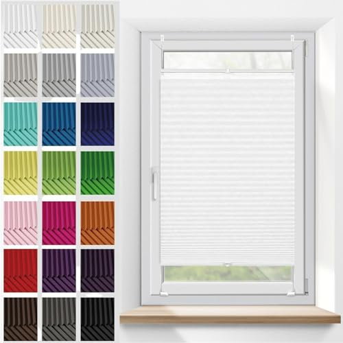 Plissee Ohne Bohren Klemmfix 20 x 20 cm, Nach Maß Qualität ohne Bohren, Plissee ohne Bohren Zum Klemmen, Plisseerollo Rollo Jalousie, für Fenster & Tür, Weiß