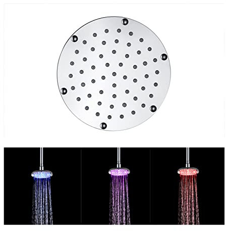 CLLBANT 6-Zoll-Regenduschkopf, runder LED-Regenduschkopf, Edelstahl, Fester Hochdruckduschkopf, verstopfungsfreie Silikondüsen, Temperatur, 3 Farbwechsel, Chrom-Finish/Grün (Pink)