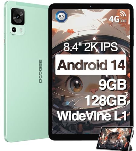 DOOGEE T20 Mini Tablet 8.4 Pulgadas, 9GB RAM + 128GB ROM/TF 1GB, Android 14 Tablet con 1920x1200 FHD+ Pantalla y Batería 5060mAh, 4G LTE y 2.4G/5G WiFi TÜV Certificado, Desbloqueo Facial, Verde
