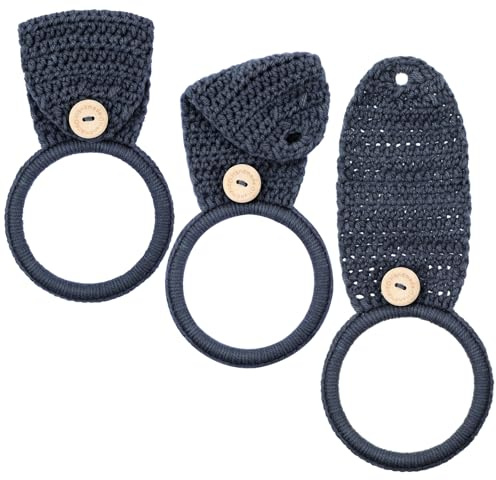 Tatuo 3 Pieces Crochet Towel Holder Hanging Kitchen Dish Towel Holder Ring Oven Handle Kitchen Bathroom Hanger for Stove(Dark Gray)