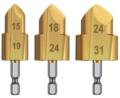 Saipor 3pcs Heavy Duty Pipe Reaming Step Drill Bit Set - Titanium Coated Water Lifting Drill Bits Repair Tool 1/4 Hex Shank Conduit Reamer Step Bits PVC Expander (20/25/32mm)