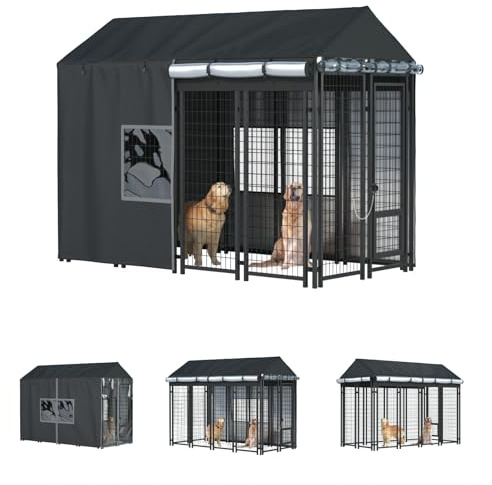 LYBOSH Outdoor Dog Kennel Cover Full Coverage for 8'Dx4'Wx6'H Cages,600d Heavy Duty Waterproof Large Kennel Covers,(Cover Only) Black