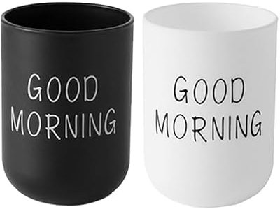 Toothbrush Cup 2Pcs, Bathroom Toothbrush Holder, Storage Cup 300ml, Drinking Cup, Reusable (Black + White)