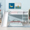 Merax Wooden Bunk Beds for Kids with Slide, Stairs and Guard Rail, Space-Saving Single Bed with Slatted Frame, Adjustable Lower Frame, White, 90x190 cm + 90x200 cm(No Mattress)
