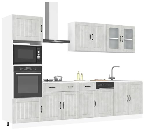 IKAYAA Mueble de Cocina 7 pzas, Kalmar, Muebles De Cocina por Modulos, Cocinas Completas, Armario Inferior de Fregadero, Armario Colgante Cocina, Armario para el Horno Gris hormigón-Type-2