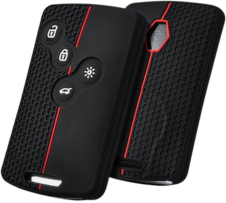 OATSBASF Autoschlüssel Hülle für Renault, 4-Tasten Silikon Schlüsselhülle Cover Renault Clio,Scenic,Megane,Duster,Sandero,Captur,Twingo (Typ B-Rote Linie)