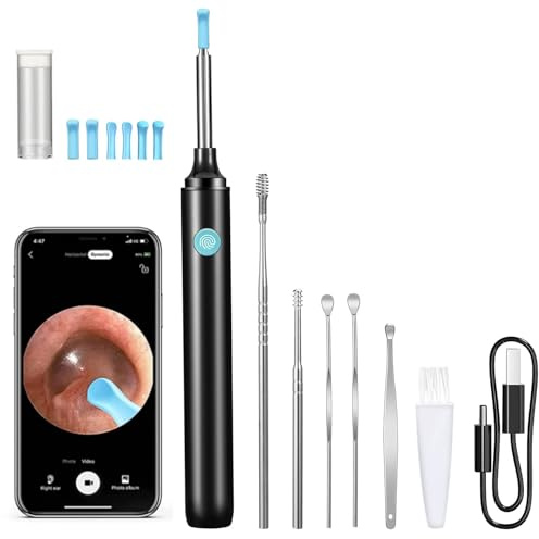 Ohrenschmalz Entferner Otoskop, 1080P WiFi Ohrenreiniger mit Kamera, IP67 wasserdicht Ohr Endoskop, Otoskop mit 6 LED Licht und 3.5mm Linse, Ohr Reinigung für iPhone, iPad & Android (Schwarz)