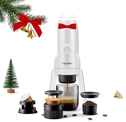 HAILASRE 3 en 1 machine à café portable électrique de voyage pour capsule NS et café moulu et Pod DG, chargeur USB de type C et de voiture, cafetière à 19 bars avec chauffage automatique （blanc