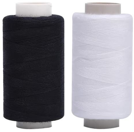 Fil à coudre noir et blanc 2pcs (polyester) 2 rouleaux de 350m total pour machine cosr - une variété de couleurs populaires et standard du quotidien, 1 noir + 1 blanc