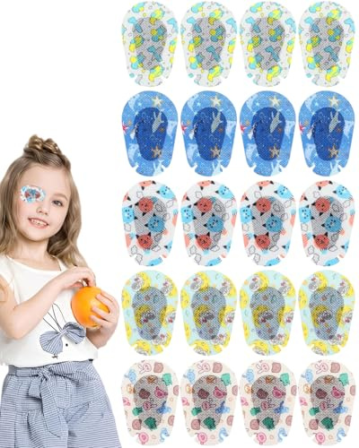 JUKOTA cache oeil,20 pcs Patchs Adhésifs Respirants pour les Yeux pour Enfants Masque pour Yeux pour Tout-Petits Bandage pour Yeux de Dessin Animé Amusant pour Enfants Souffrant D'amblyopie