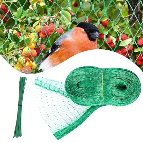 HSUYUN Vogelschutznetz, 4m x 12m Gartennetz Vogelnetz | Netz für Kirschbaum mit 50 Stück Kabelbinder, Grün PE Vogelnetze Vogelschutznetz, für Gärten, Obstgärten