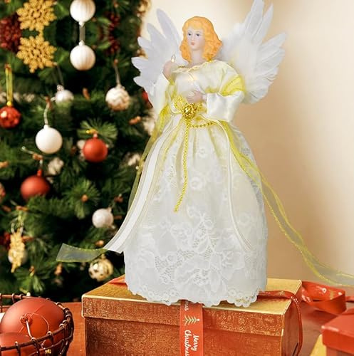 Weihnachtsengel-Baumspitze Figur, 32 cm LED-Farblichter Weihnachtsbaumspitze, Engel-Baumspitze beleuchtet für Dekorationen, Party-Artikel (Weißer Engel)