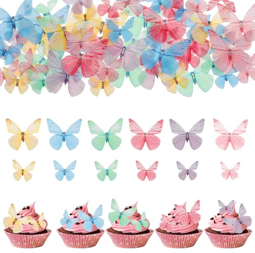 Schmetterlinge Tortendeko Essbar, 72 Stück Esspapier Bunte Essbare Schmetterling Torte Geburtstag Deko Kuchen Muffin Torten Deko Cupcake für Geburtstag Party Hochzeit Taufe