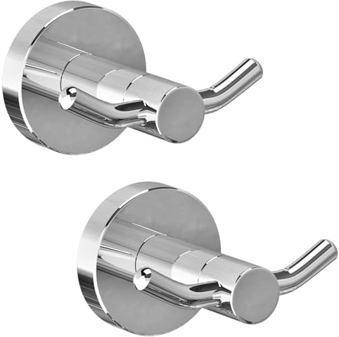 Yundoza Towel Hooks for Bathroom, Screw in Stainless Steel Door Hooks for Hanging Coat Robe Keys (Chrome, 2 Pack)