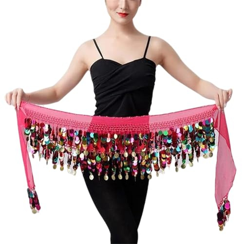 Bufanda de cadera con cadena de cintura gitana para mujer, para ropa de baile y falda de cadera colorida oriental