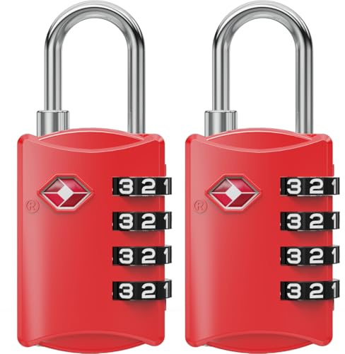 NOVLOCK Lucchetti TSA a combinazione da viaggio a 4 cifre – compatibile USA – per valigia, zaino, borsa sportiva e bagaglio a mano – 2 pezzi, rosso