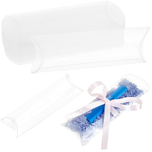 BENECREAT 80 Scatola Portaconfetti In Plastica Trasparente A Forma di Cuscino, Scatola Regalo In Plastica Da 13x4.8x2cm per Bomboniere e Piccoli Regali per Matrimoni