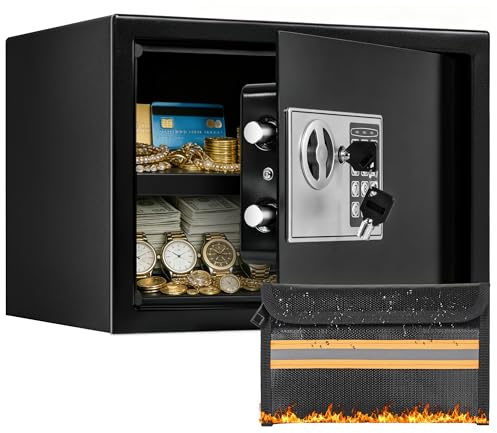 FREEAMG 22L Digital Electronic Cash Money Safe Box with Fireproof Money Bag, Steel Security Safe with Digital Keypad and 2 Keys, Safe Boxes for Home Money Jewelry Medicines Documents(35x25x25CM)