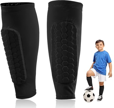 MISIQIMA Schienbeinschoner Kinder Fussball, Schwarz Schienbeinschutz Fussball Kinder mit Wabenpads, Leichte Fußball Schienbeinschoner für Schutz des Schienbeins beim Fußballspielen (XS)