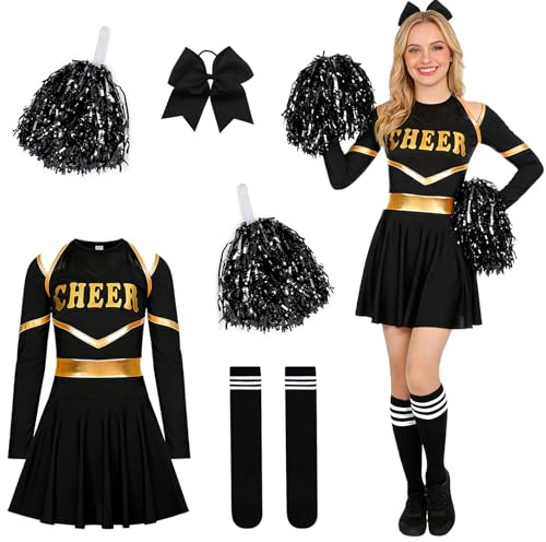 GOUYENG Cheerleader Kostüm Damen,Cheerleadering Outfit Fancy Dress Uniform,Cheerleading Uniform,Cheer Uniforms,mit Pompoms Haarband und Strümpfen,für Karneval,Fasching,Mottoparty