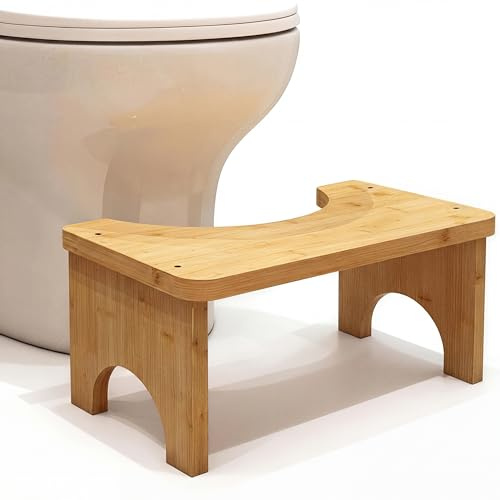 Kysren Toilettenhocker aus Bambus – Stabiler Klohocker mit Ergonomischer Form, rutschfest & Robust, WC Hocker Erwachsene, Platzsparend Gebogenes Design, Toilet Stool