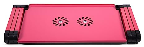 Support de Bureau pour Table D'ordinateur Portable Rotatif à 360 ° avec Double Ventilateur de Refroidissement pour écrire et Dessiner, Charge de 15 Kg (Rose Rouge)