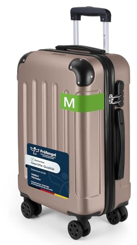 YONSLY Trolley Koffer, Reisekoffer Suitcase, Rollkoffer Handgepäck, Hartschalenreisekoffer, Teleskopkoffer mit 4 Rollen 360°, Zahlenschloss, Gummigriff für Tourismus, Reisen(M, Champagner)