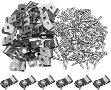 Housoutil Clips de Fixation en Acier Inoxydable 304 avec Vis, 100 Pièces, pour Grillage Rigide sur Clôture Bois, Métal ou Vinyle, Agrafes Résistantes pour Clôture Agricole et Panneau