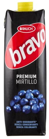 Rauch Bravo Succo Premium Mirtillo, Bevanda alla Frutta, 1L, Confezione da 12 Brick
