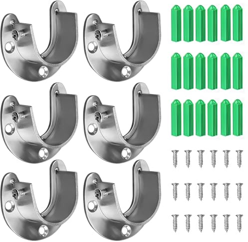 6Pcs Halterungen für Stangenhalterung, 22 mm Rundrohr Halterung Kleiderstangenhalter U-Form Zinklegierung Stange Halter Edelstahl Kleiderschrank Stangenhalter für Garderobenstangen Duschvorhangstange