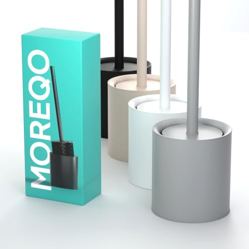 Toilettenbürste aus Stahl im Unicolor Design – WC-Bürste Grau | Einfarbige Silikon-Klobürste aus Stahl mit farblich abgestimmtem Halter & Deckel. Freistehende Garnitur in Grau