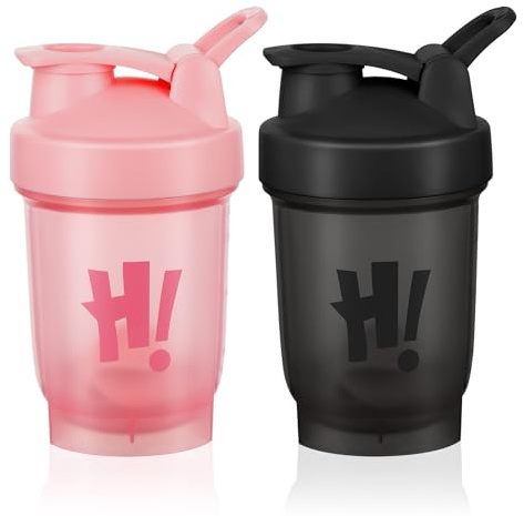 AOOWU Shaker per Proteine, 2 Pcs Shaker Proteico 350 ML con Sfera di Miscelazione, Agitatore Snap-Fit, Protein Bottiglie a Prova di Perdite, Bottiglie per Miscele di Proteine e Integratori, Senza BPA