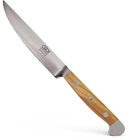 GÜDE Solingen - Steakmesser Glatt geschmiedet, Klingenlänge: 12 cm, Serie: ALPHA-OLIVE - Doppelkropf, Handmade Germany, Griff: Olivenholz