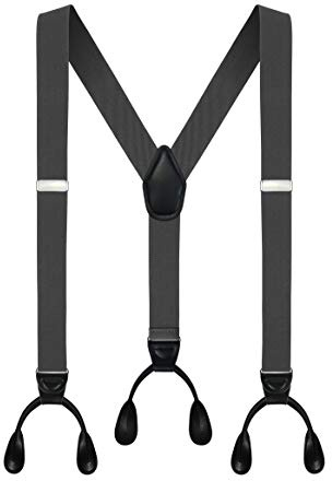 Moulen Men's Y-Back 1.4 Inches Wide Button End Elastic Adjustable Suspenders, Gray
