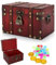 CSPone Cofre Tesoro con Candado de Madera Caja de Almacenamiento Decorativa del Tesoro de Cuero Baúl juguetes infantil 22 x 15 x 14 cm (L) Pirata niños con Tapa