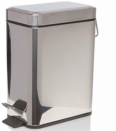 HOMION Pedal Bin Bathroom 5L Slim Rectangular Removable Bucket Waste Dust Bin Slimline Removable Bucket Trash Recycling Bin For Toilet Kitchen Caravan Camping Campervan Steel (Silver)