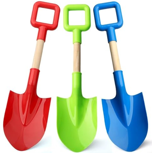 16 Beach Sand Shovels Toys for Kids, Gardening Tool Kits, Sturdy Long Wooden Spade for Sand Snow Digging, ABS Plastic Scoops Equipment Gift for Summer Winter Camping Backyard Planting (3PCS)