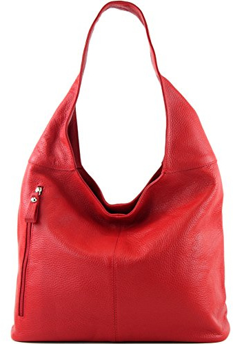 modamoda de T155 Damen Leder Shopper Schultertasche Large handmade in Italy, Farbe:Karminrot
