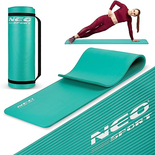 Neosport Flexible Gymnastikmatte - Rutschfeste Sportmatte - Leichte und Strapazierfähige Yogamatte - Wasserdichte Stretching-Matte - Kompakt, mit einer Tragekordel - 60x183x1,5cm - Türkis