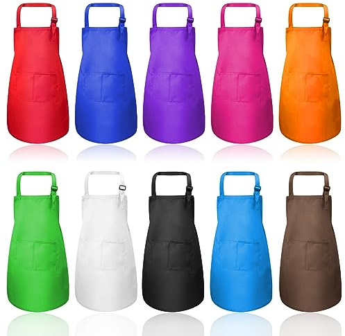 CECOMBINE Kinderschürze, verstellbar, blanko, mit Taschen, für Jungen, Mädchen, zum Kochen, Backen, Malen, Gartenarbeit, 10 Stück, mehrfarbig, L