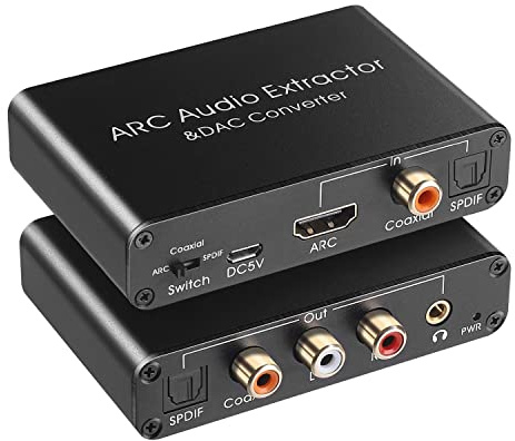 Myingaou Extracteur audio Convertisseur DAC de 192 KHz Extracteur audio ARC Compatible avec Audio Numérique Compatible avec Audio Stéréo Analogique