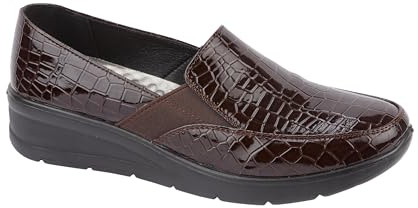 Comfort Ladies Imitation Croc Slip on Wedge Shoe with Twin Elasticated Gusset Sizes 3-8