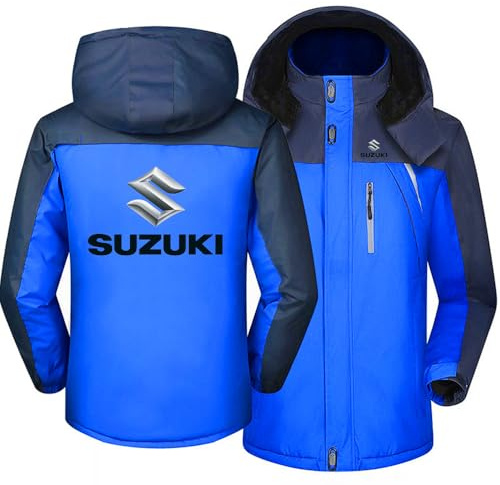 SIDHU Veste d'hiver Zippée Homme pour SUZ-uki, Veste De Ski avec Capuche Amovible, Veste De Neige Polaire Coupe-Vent De Montagne Imperméable Manteau De Randonnée De Marche en Plein Air,Blue-M